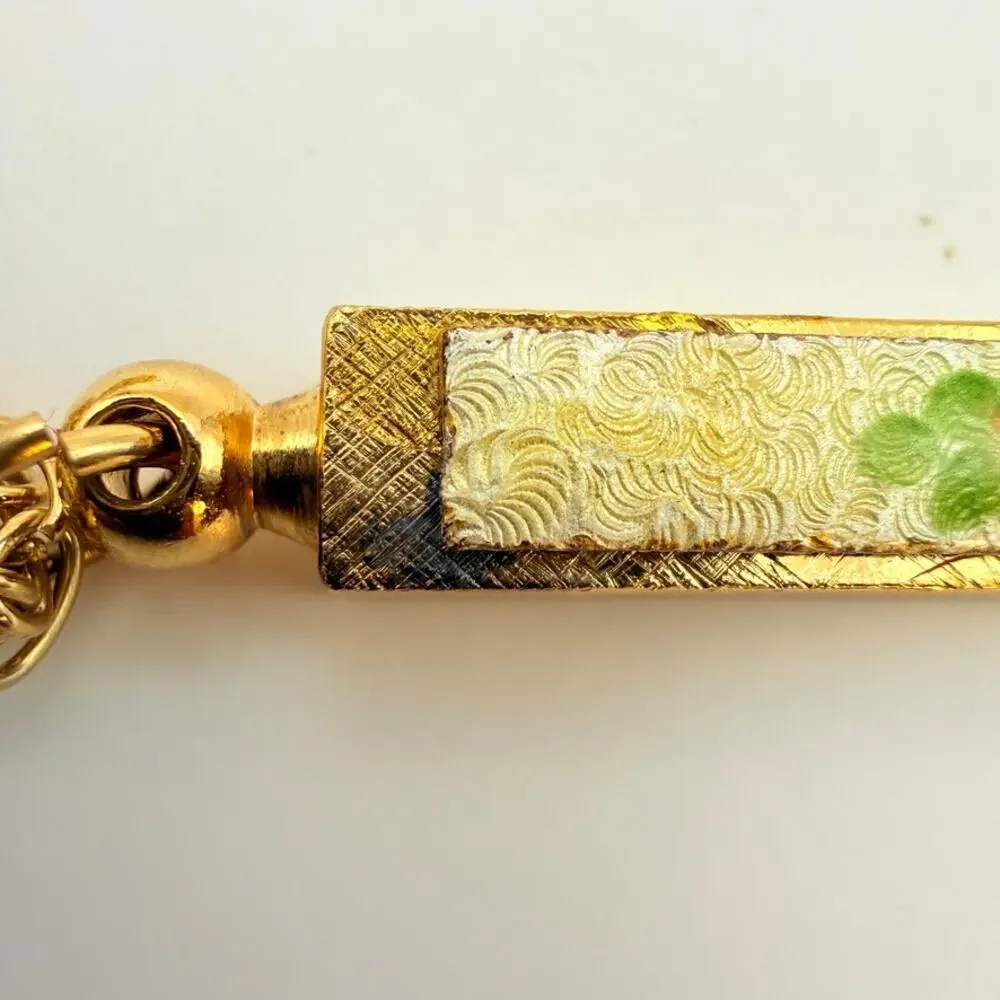 Vintage Floral Enamel Bar Whistle Pendant Necklace Gold Tone Functional 25" - Picture 7 of 11